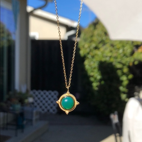 New 18k Gold Plated Green Agate Stone Pendant - Picture 5 of 5